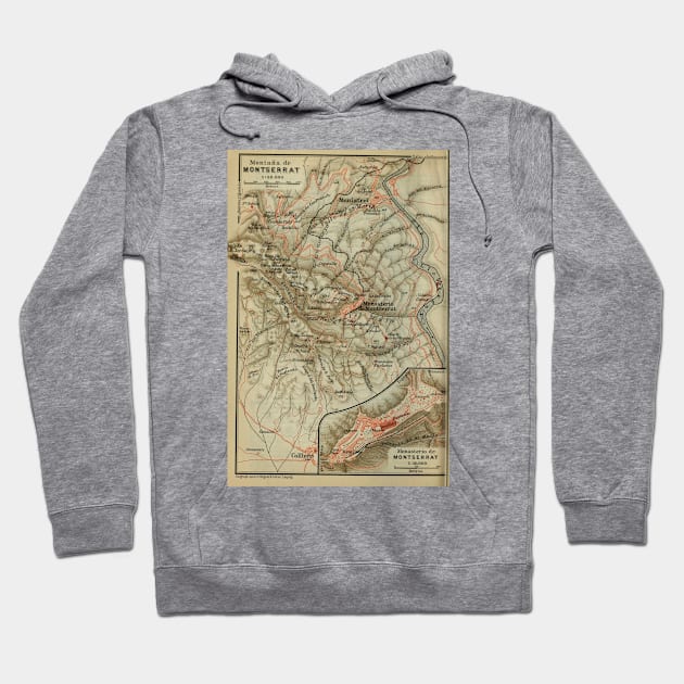 Vintage Montserrat Spain Map (1913) Hoodie by Bravuramedia